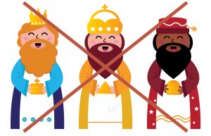 Caspar, Melchior and Balthazar follow the star of Bethlehem. Vector cartoon Illustration
